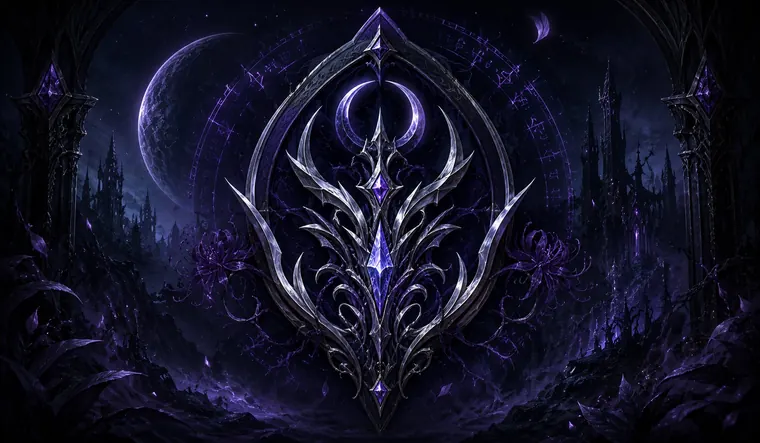 Dark elf emblem: a thorned silver crest under a crescent moon